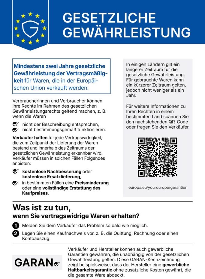 Gesetzliche Gewährleistung Zertifikat für die Gesetzliche Gewährleistung