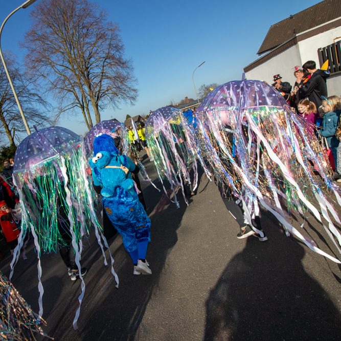 Gruppenfotos Karnevalszug mit verkleideten Teilnehmern