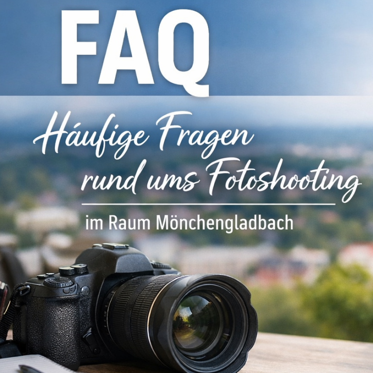 FAQ zu häufigen Fragen zum Fotoshooting in Mönchengladbach, Kamera im Vordergrund.